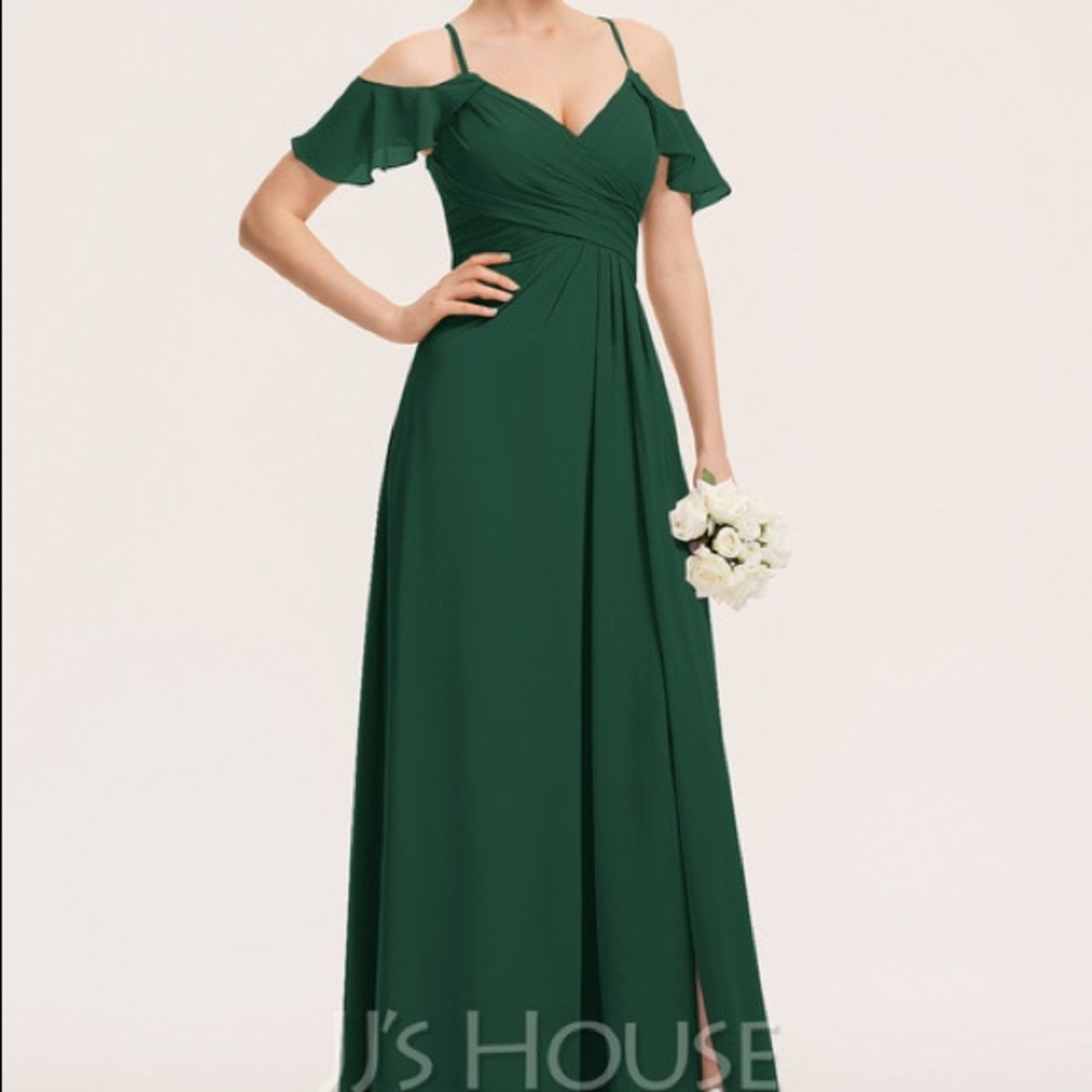 Hunter Green Long Flutter Sleeve Bridesmaid Dress